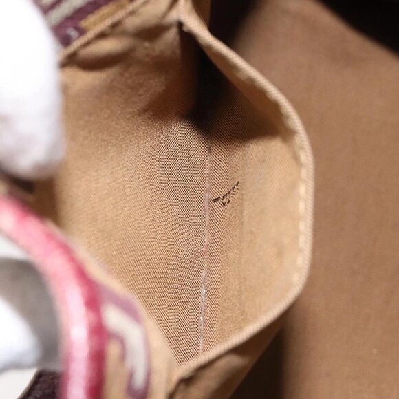 FENDI Zucchino Canvas Hand Bag Wine Red Gold Auth 120902 - Picture 12 of 16